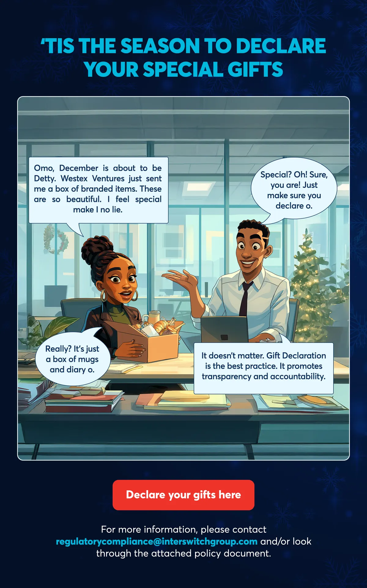 Compliance Digest, December — gift declaration, written in pidgin.