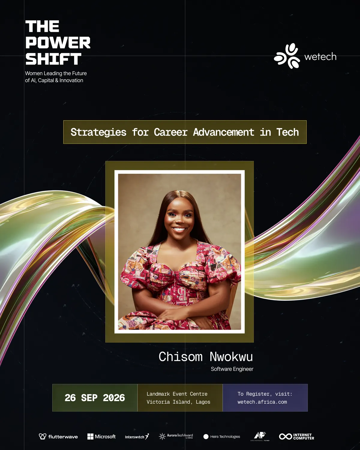 Speaker announcement, applying the chosen route at social crop with the sponsor bar intact.
